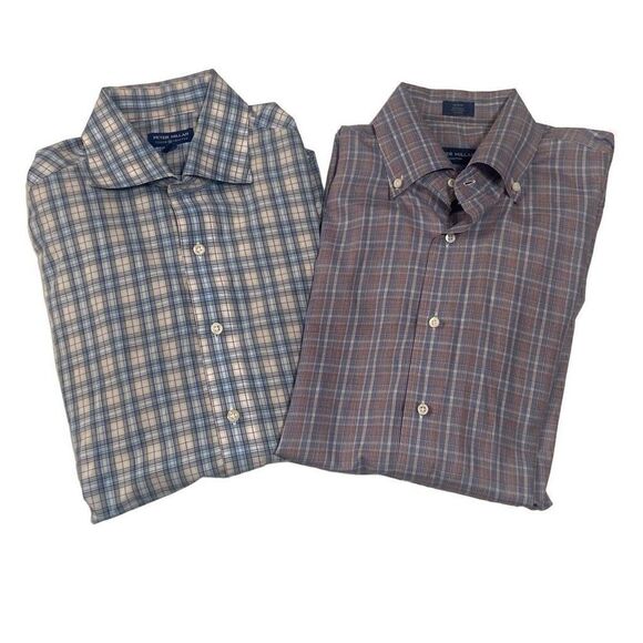 Peter Millar Plaid Long Sleeve Button Down Dress Shirts Men Size Medium Lot of 2 - Picture 1 of 12
